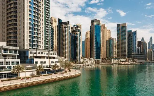 Dubai Marina skyscrapers and port in Dubai, United Arab Emirates
